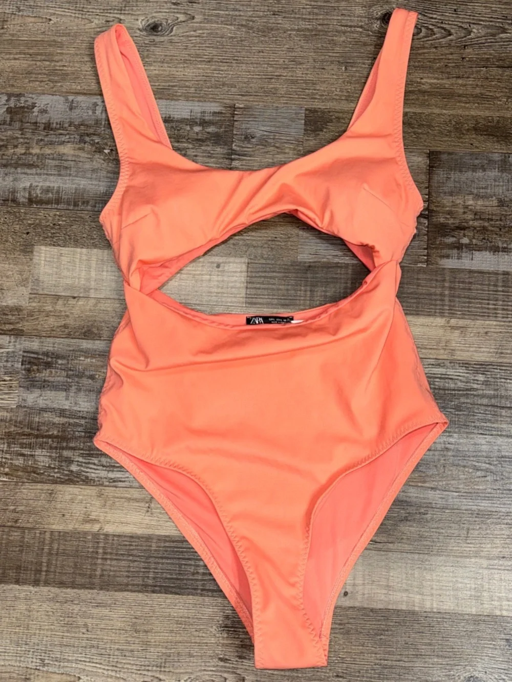 Women’s Zara Cut Out Swimsuit Large Tangerine Orange Coral NWT